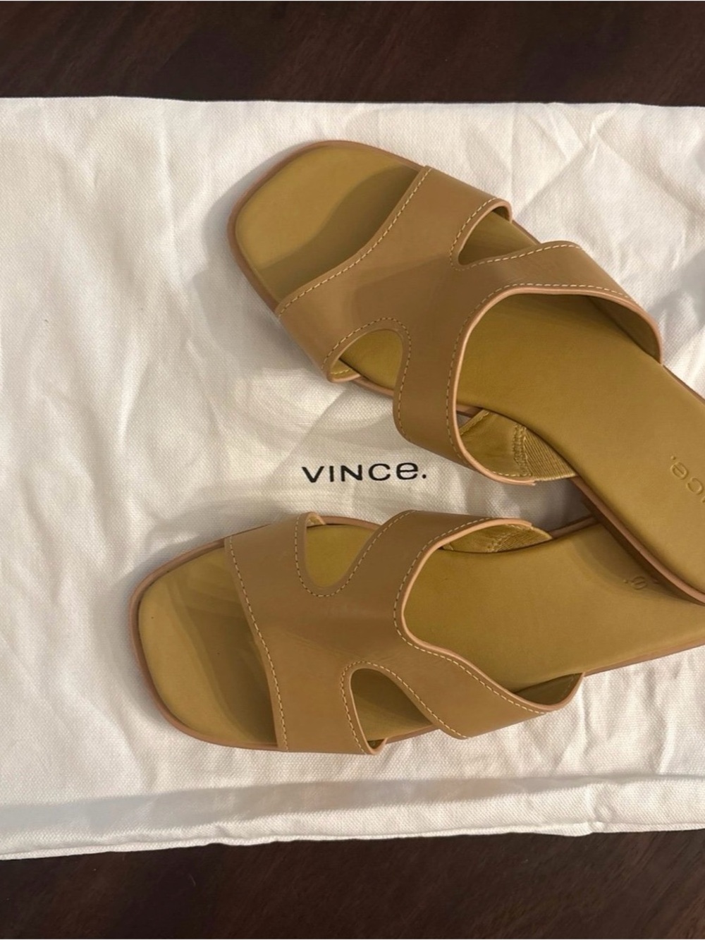 Vince Cognac Leather Slide Sandals - Cognac